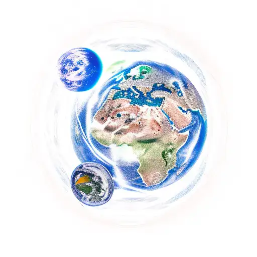 a giant humanoid eating a planet in space tattoo design idea