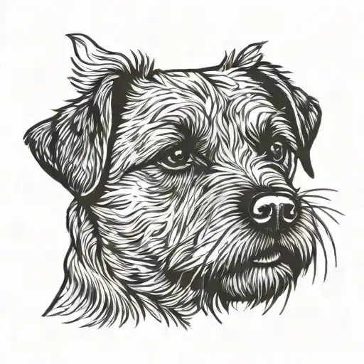 front face border terrier dog tongue out and his ears tattoo design idea