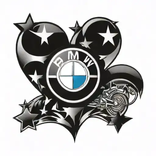 BMW logo and star and heart tattoo design idea