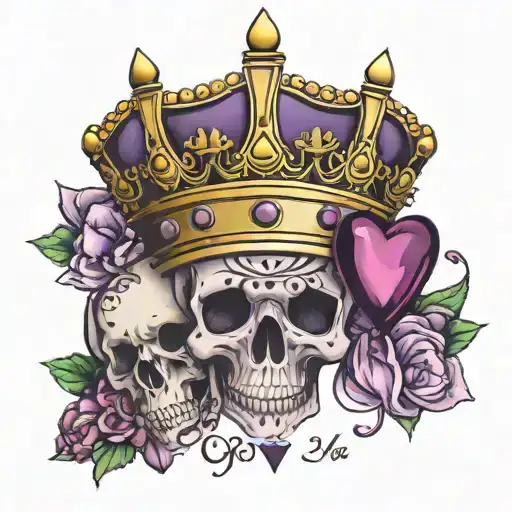 crown 👑 with a J under it and  a tisra with an M ubder it a big purple heart between them and the Words   Grit and Stee tattoo design idea