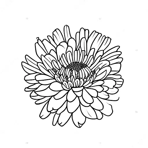Chrysanthemum, marigold, water lily, violet, poppy in a bouquet with ladybugs tattoo design idea