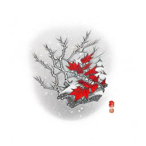 red and black winter leaf arm men tattoo design idea