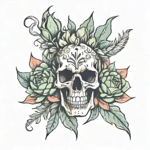 skull succulents Phoenix rising from ashes tattoo design idea