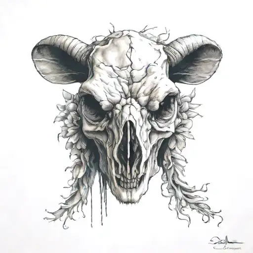 facing front lamb skull tattoo design idea