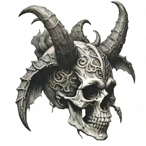 demon skull horns tattoo design idea
