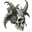 demon skull horns tattoo design idea