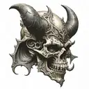 demon skull horns tattoo design idea