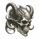 demon skull horns tattoo design idea