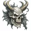 facing front skull devil horns bahamut head tattoo design idea