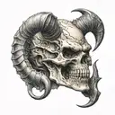 facing front skull devil horns bahamut head tattoo design idea
