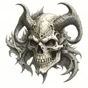 facing front skull devil horns bahamut head tattoo design idea