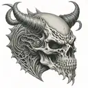 facing front skull devil horns bahamut head tattoo design idea