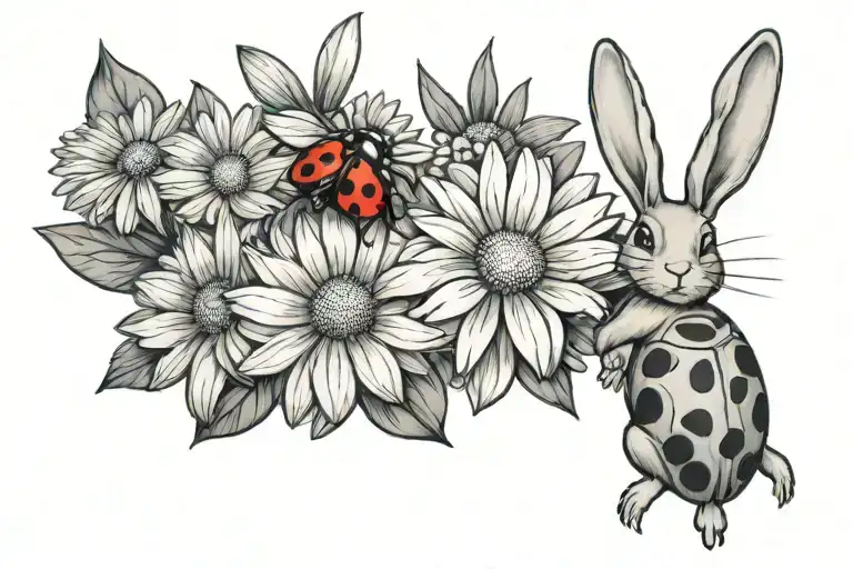 daisies and lady bugs bunny tattoo design idea