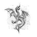 dragon with sword with flowers with lightning  tattoo design idea