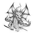 dragon with sword with flowers with lightning  tattoo design idea