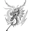 dragon with sword with flowers with lightning  tattoo design idea