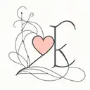 initial "K" and a heart tattoo design idea