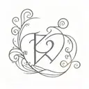 initial "K" and a heart tattoo design idea