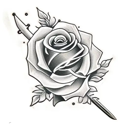 claymore long sword with roses on back tattoo design idea