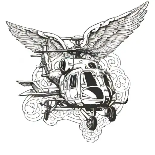 Angel Michael wings army helicopter  tattoo design idea