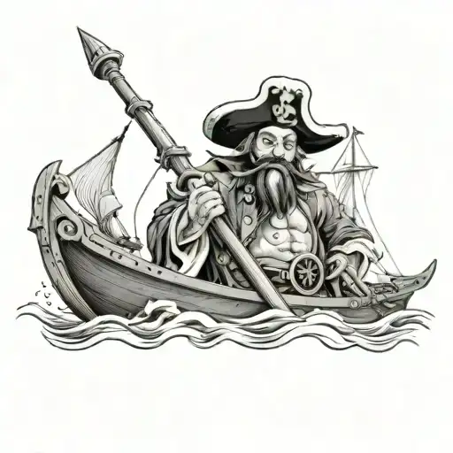Incorporate a detailed map of the Grand Line from One Piece into a tattoo design, with Blackbeard's crew sailing through dangerous waters tattoo design idea