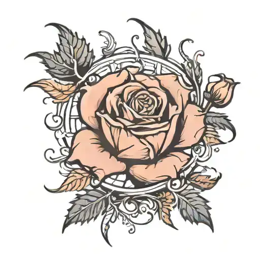 A traditional style tattoo of a rose and thistle entwined together, representing your favorite things and the beauty of contrast in life tattoo design idea