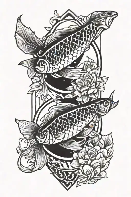 A traditional style tattoo of a serene pond with mirror carp swimming gracefully tattoo design idea
