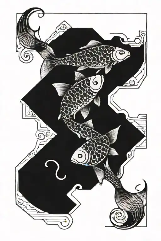 A traditional style tattoo of a serene pond with mirror carp swimming gracefully tattoo design idea