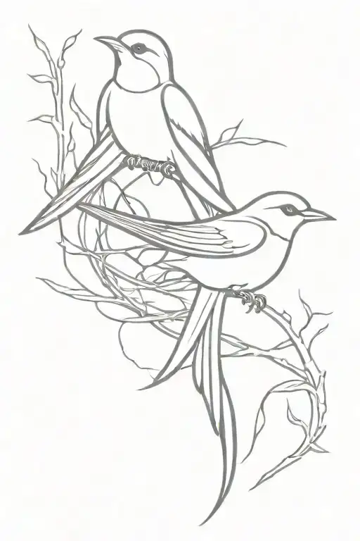 swallow in a nest with two chicks tattoo design idea