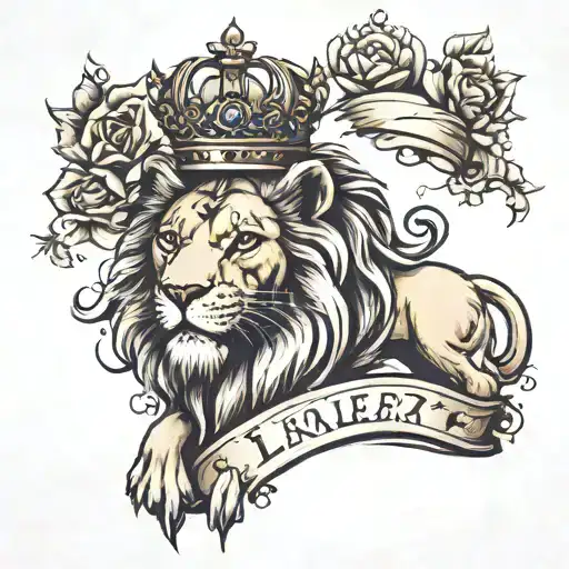 Christian cross lion wearing a crown tattoo design idea