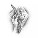 dagger between handshake tattoo design idea