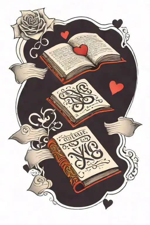 open book with the words te vivo coming from the pages surrounded by hearts tattoo design idea