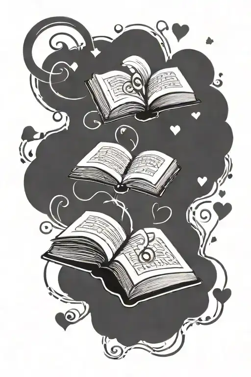 open book with te vivo coming from the pages surrounded by hearts tattoo design idea