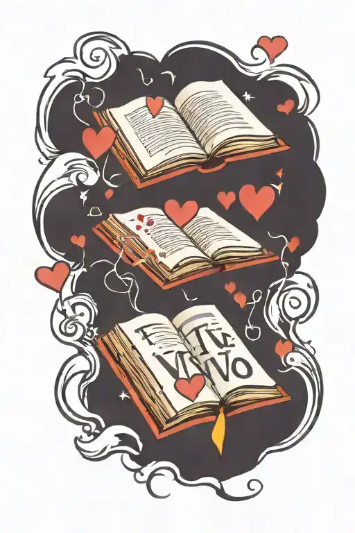 open book with the words te vivo coming from the pages surrounded by hearts tattoo design idea