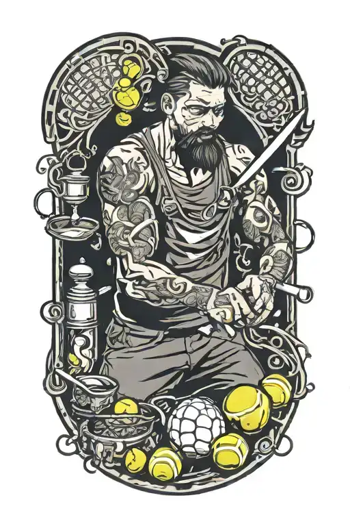 guy cooking tennis balls tattoo design idea