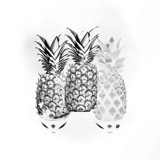 pineapple with hawai on the left, kid on the right tattoo design idea