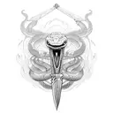 angry snake wrapped around a sword  tattoo design idea