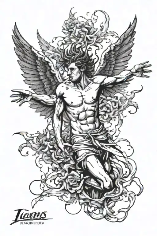 icarus falling body bloody and falling apart tattoo design idea