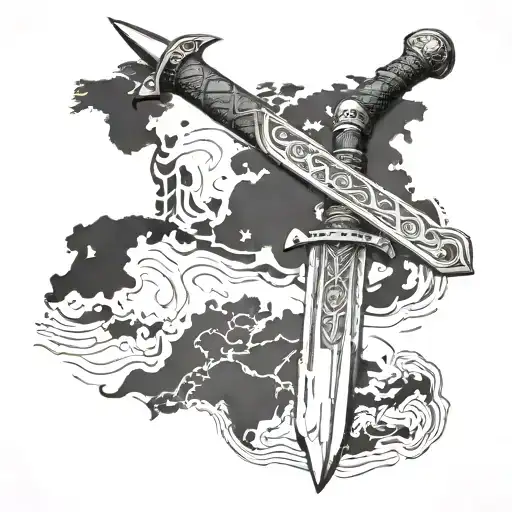 A detailed Viking sword wrapped in a map of the world, symbolizing the client's love for travel and history tattoo design idea