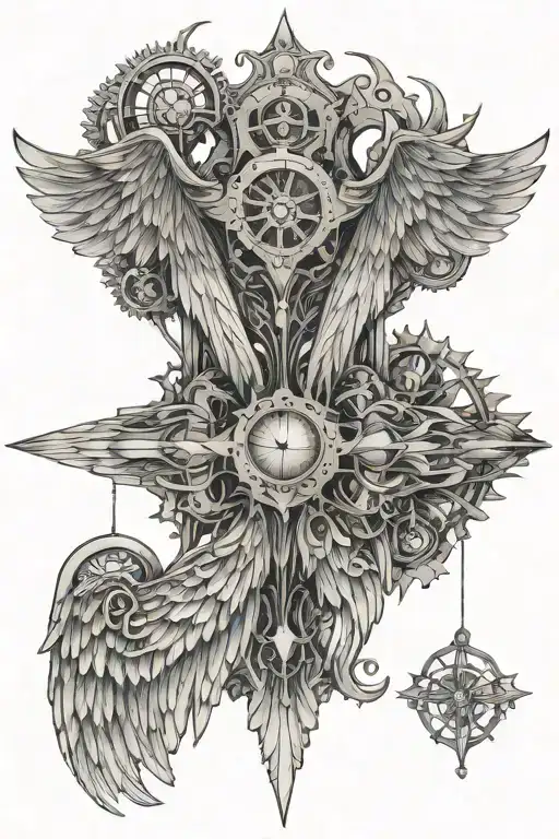 steampunk biblically accurate angel wings 6 wings tattoo design idea