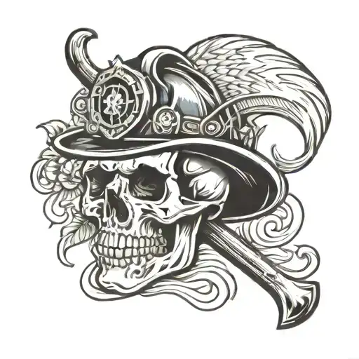 skull and halligan going through skull firefighter tattoo design idea