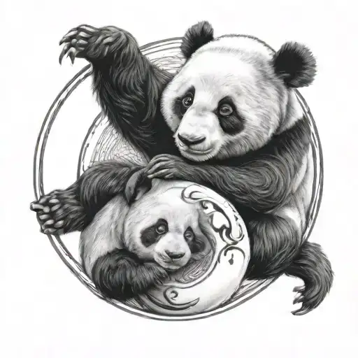 pandas in yin and Yang symbol intertwined tattoo design idea