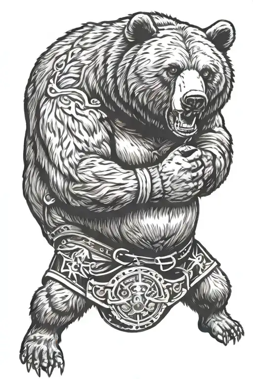 bear wrestler holding belt tattoo design idea