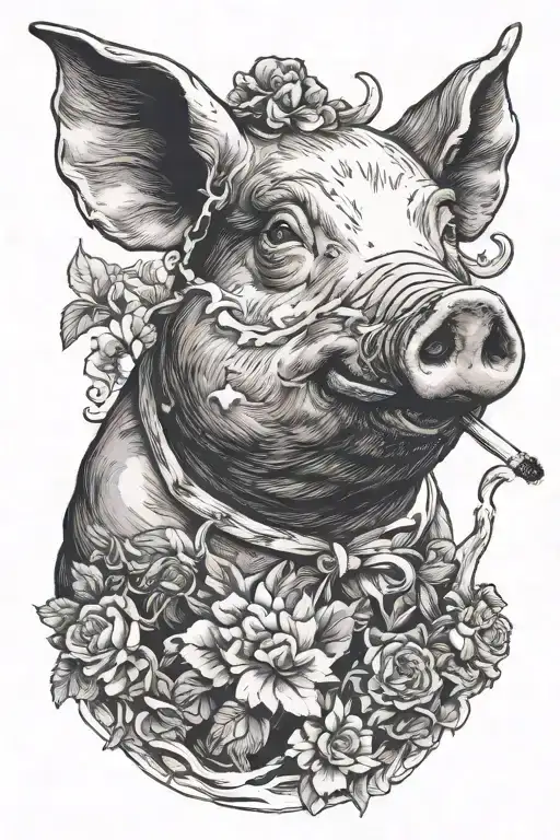 pig smoking joint tattoo design idea