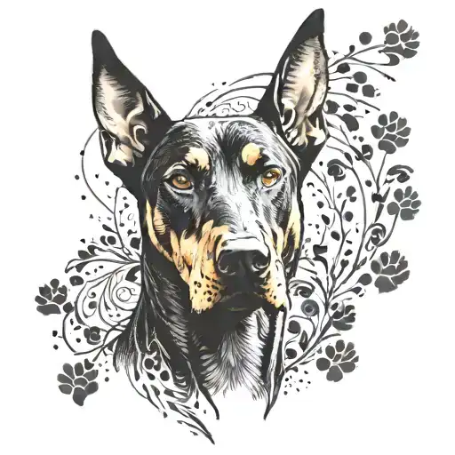 doberman with paw prints slowly fading tattoo design idea