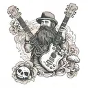 A bearded musician playing a guitar made of mushrooms tattoo design idea