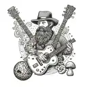 A bearded musician playing a guitar made of mushrooms tattoo design idea