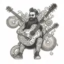 A bearded musician playing a guitar made of mushrooms tattoo design idea