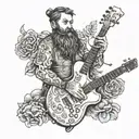 A bearded musician playing a guitar made of mushrooms tattoo design idea