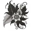 flowers of life leafs falling asymmetrical tattoo design idea